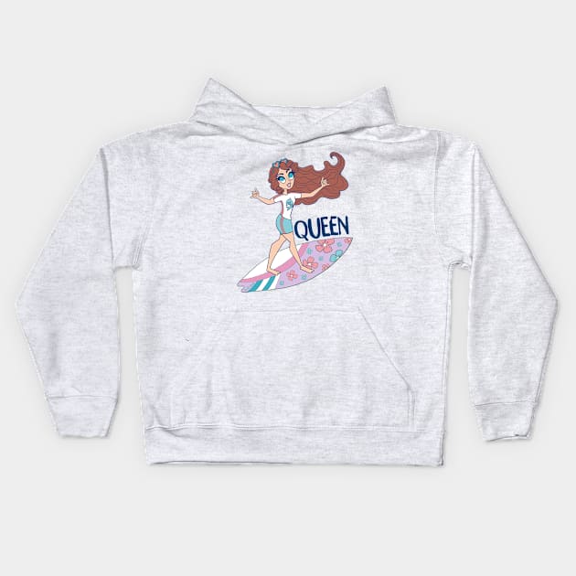 Surfer Queen Kids Hoodie by katidoodlesmuch